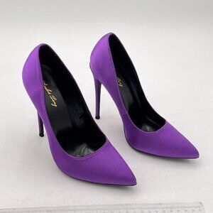 Purple Women Elegant Satin High Heels Pumps Pointed Toe Slip On Formal Shoes